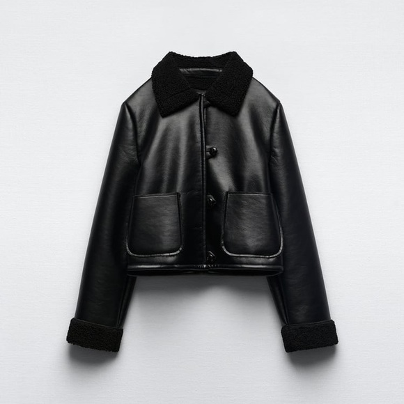 Zara Faux Leather Lined with Faux Shearling Jacket - Picture 6 of 16
